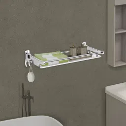 Elegant Stainless Steel Multipurpose Folding Bathroom Shelf Rack for Wall/Towel Rack with Towel Hooks/Bathroom Accessories (Chrome Finish) Towel Holder-image-101