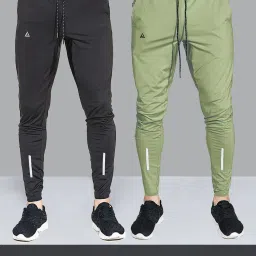 Pack of 2 Men Solid Black, Green Track Pants-image-101