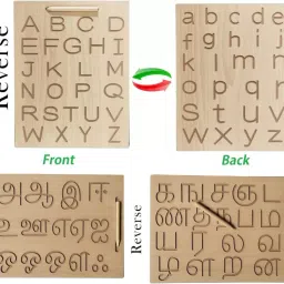 Combo of Reversible Tamil & English Alphabet Wooden Tracing Board with pencil-picture-13