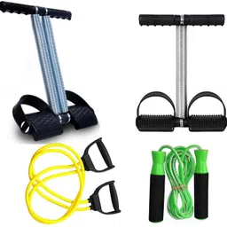 dr pacvu Pack Of 4 Fitness COMBO, Athletes CHOICE, 1+ Single Chrome Steel aband Tummy Trimmer, 1+ Skipping Jumping Rope and 1+ Double Chrome Steel Band Tummy Trimmer, 1+ Double Resistance Band Toning Tube, Workout at Home, TRUSTED by DR, Gym Fitness and Body Fat loose and cutter Fitness Accessory Kit Kit-picture-27