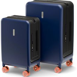 Hard Body Set of 2 Luggage 8 Wheels - Wingman Anti Wear Wheels Size- 20" & 24" | Sleek Zipperless PC Luggage - Blue, Black-18