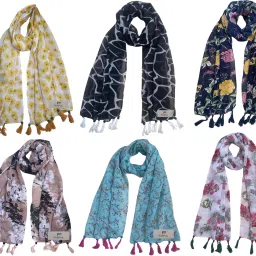 Printed Chiffon Women Multicolor Stole, Fancy Scarf-image-93