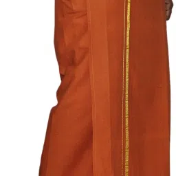 Prakasam Cotton Men's Dark Kavi Colour Premium Quality Welcro Pocket Gold Jari border Cotton Solid Men Dhoti-picture-14