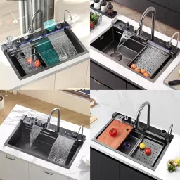 q-image Digital Display LED Panel Kitchen Sink, All in One 30X18X9 INCH Led Lights with Digital Display Screen 5 Piano Key Switch Sink 30X18 Inch Under Counter Basin image 4
