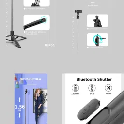 BRSS Q05 Extra-Long Selfie Stick with Large Reinforced Tripod Stand 61 inch/156 cm, Super Long Multi-Function Bluetooth Selfie Stick Bluetooth Selfie Stick image 4