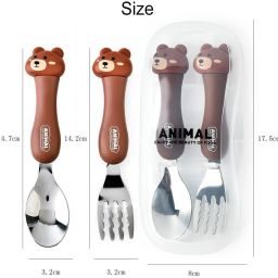 Tableware Cartoon Kids Spoon and Fork Set Dessert Spoon for Children(Bear Brown) Plastic Cutlery Set-11