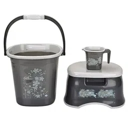 Modern 18 Ltrs Grey 3 Pc Polypropylene Bucket Set by Regalo-picture-42