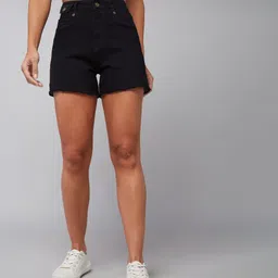 dolce crudo Solid Women Denim Black Casual Shorts-picture-39