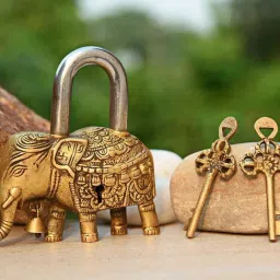 Antique Brass Elephant Design Padlock with Key Vintage Home Decor Collectible Lock Lock-image-18