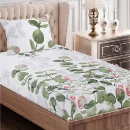 sej by nisha gupta Green Floral 210 TC Cotton Single Bed Sized Bed Sheets With 1 Pillow Cover-picture-38