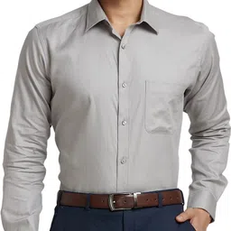 raymond Men Slim Fit Solid Cut Away Collar Formal Shirt-picture-19