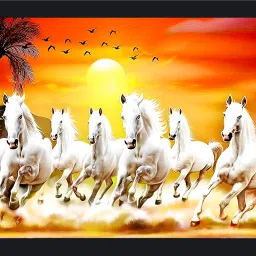 Vastu 7 horses acrylic glass 10*14 inch Digital Reprint 14 inch x 10 inch Painting-13