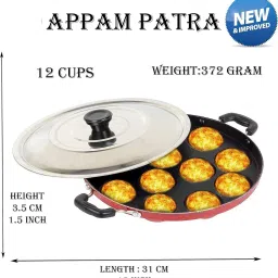 Appam Patra with Lid / kulipaniyaram pan nonstick/ appe/ aapee Paniarakkal Paniarakkal with Lid 1 L capacity 22 cm diameter-image-5