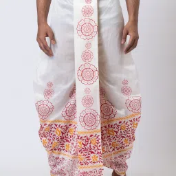 Nakshi Hand Block Print Dhoti For Men / Weadding Dhoti / Redy to wear Solid Men Dhoti-image-14