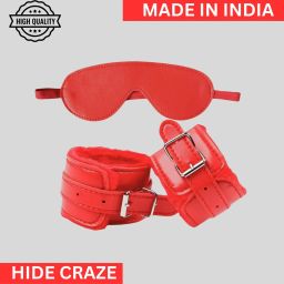 Hand cuffs Blindfold Red Role Play for Valentine Honeymoon Surprise-image-35