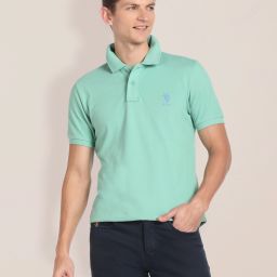 Men Solid Polo Neck Cotton Blend Light Green T-Shirt-image-4