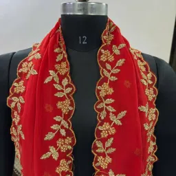 Georgette Embroidered, Embellished, Self Design Red Women Dupatta-picture-32