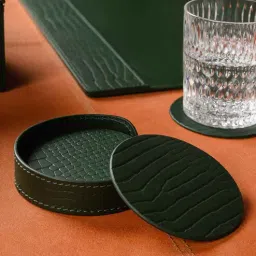 three sixty Sterling Round GreenRecycled leather (Set of 6) Coasters-picture-19