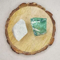 Amazonite + Aqua Marine Obsidian Crystal Combo with Bark Coaster for Healing Regular Asymmetrical Crystal Stone-image-92