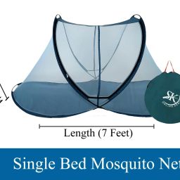 sk online services Polyester Adults Washable Polyester Adults Single Bed Foldable Mosquito Net, Macchardani with Cloth base (Size:L x W X H : 7 x 3.5 x 3.16 Feet) Two Side Slider Gate with high Quality Zip Mosquito Net image 4