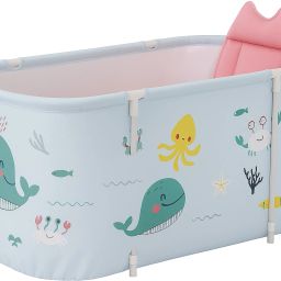 Bathtub with Cushion Large Infant Toddler Bath Tub with Backrest Free-standing Bathtub-image-27