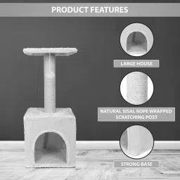 wudyhub Cat Activity Tree and Scratching Post, Carpeted Natural Sisal Tower Free Standing Cat Tree image 3