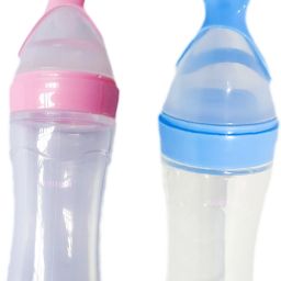 Squeeze Silicone Semi Liquid Food Feeding Spoon with Bottle for baby 90 ML- Food Grade Silicone Bottle, Edgeless Plastic Spoon (BPA Free)-6