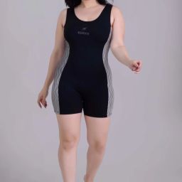 Women Black and Silver colourblocked Legsuit Printed Women Swim-dress Black Swimsuit-image-107