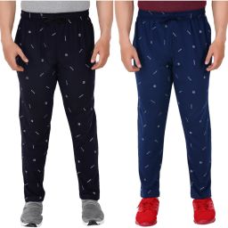 Men Printed Dark Blue, Blue Track Pants-image-12