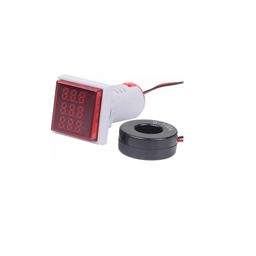 Red AC50-500V 0-100A 0- 100Hz 22mm AD16-22AVHz Square LED Voltage Current Hertz 3 In 1 Indicator with transformer image 1