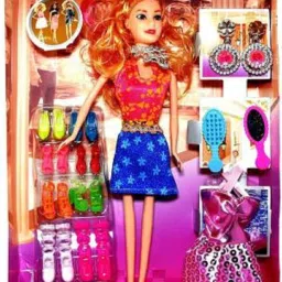 fashion doll with long blonde hair with shoes, comb , dress and accessories for 3 to 8 year old kids (Multicolor)-1