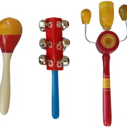 Wooden Eco friendly Set of 3 colorful baby Rattles Toys set for 2 months to 2 years old baby Rattle-image-4