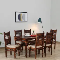 mudramark from pepperfry Aramika Sheesham Wood 6 Seater Dining Set In Scratch Resistant Honey Oak Finish-picture-21