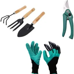 Gardening Tools Combo Kit Hand Cultivator, Small Trowel,+ Shears Pruners Scissor (Flower Cutter) Cutter + Farming Gloves Washable with Right Hand Fingertips ABS Claws for Pruning, Planting Garden Tool Kit-image-40