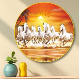 saf 7 Running Horses Crystal Embedded High Gloss Mirror Surface Golden Slim Frame Digital Reprint 23 inch x 23 inch Painting-picture-3