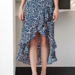 Women Floral Print A-line Blue Skirt-image-87