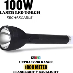1000 Meter Long Range Rechargeable Torch With Back Light + Blinker-VRBL12504 12 hrs Torch Emergency Light-picture-4