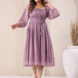 janasya Women Fit and Flare Purple Midi/Calf Length Dress-picture-19