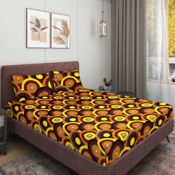 romee Yellow Checkered 144 TC Microfiber Double Sized Bedsheet With 2 Pillow Covers-picture-45
