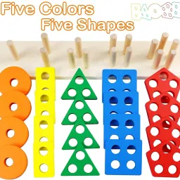 authfort Montessori Toys for 1-3 Years Old Toddlers, Wooden Sorting and Stacking & Geometry Matching Puzzles Stacking Building Blocks Combo pack of 2 image 5