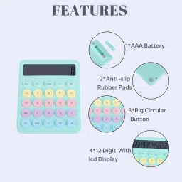 amulakh Design Calculator with Retro Round 12 Digit Lcd Display Mechanical Desktop for Slim Button EasyPress Mechanical Switch Office Supplies for Home Office Supplies BasicCalculator image 3