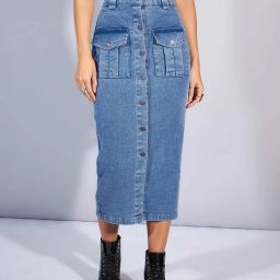 Women Solid A-line Blue Skirt-image-32