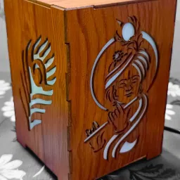 Wooden LED Table Lamp With Creative Design (Traditional Hindu Design) Brown Wooden Table Lantern-5