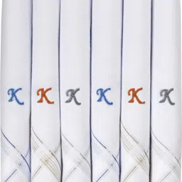 Caruso Italy Men's Initial K Embroidery 100% Pure Cotton Handkerchief White Base With Colored Border ["White"] Handkerchief-picture-36