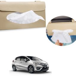 Car Tissue Holder, Sun Visor Napkin Holder, Tissue Box Holder, PU Leather Tissue Box, Backseat Tissue Purse Case Holder Beige For Honda Jazz Vehicle Tissue Dispenser-25