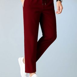 mastersahab Men Regular Fit Maroon Lycra Blend Trousers-picture-10