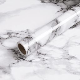 200 cm Marble Aluminum Foil Kitchen Stickers, Wall Desk Removable Sticker - White Removable Sticker-image-62