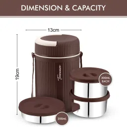 trueware 2 Insulated Hot Lunch Box With 2 SS Container 300 ML & 1 SS Container 200ML 3 Containers Lunch Box image 3