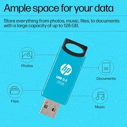 HP 712W 32GB USB 3.2 Flash Drive (Built-in Keyring Loop, 7Z376AA, Blue) image 4