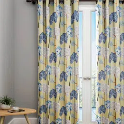 urban dream Yellow Floral Cotton 9 Ft Blackout Eyelet Door Curtain-picture-0